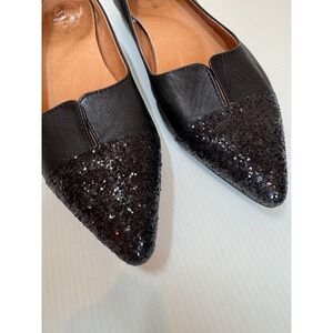 All Black Pointed Toe Flats Women 38 Black Glitter Cap Edgy Glam Going Out Party